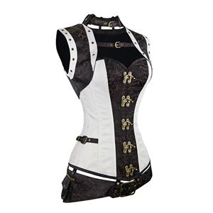 Steel Boned Steampunk Gothic Vintage Overbust Corset with belt N11349