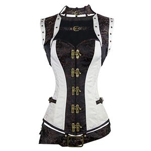 Steel Boned Steampunk Gothic Vintage Overbust Corset with belt N11349