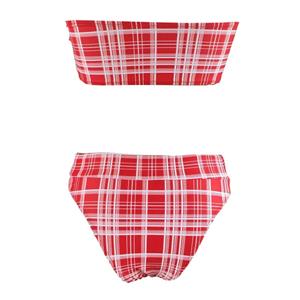 Sexy Red Strapless Plaid Beachwear Bikini Set N17953