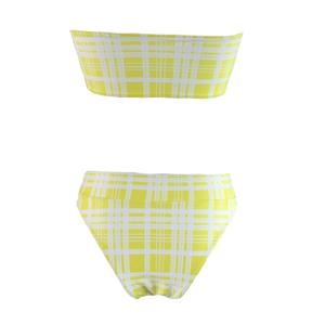 Sexy Yellow Strapless Plaid Beachwear Bikini Set N17955