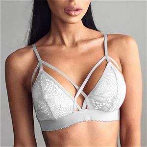 Sexy White Strappy See-through Hollow Out Floral Lace Lingerie Bra N16460