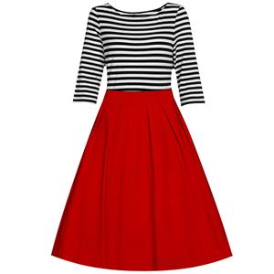 Hot selling Stripe Short Sleeve A-line Dress N12889