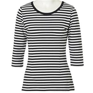 Sexy Striped Round Neck Half Sleeve Casual Shirt N11863