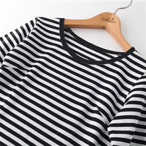 Sexy Striped Round Neck Half Sleeve Casual Shirt N11863