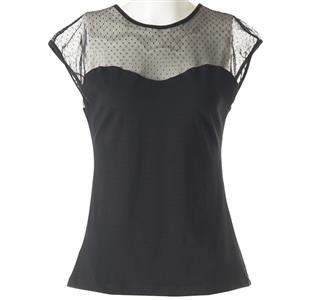 Black Studded Mesh Splice T-shirt N11866