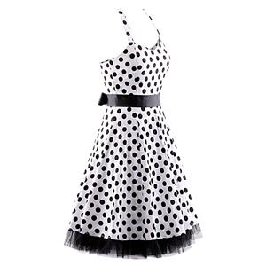 Vintage Sweetheart Neckline Halter Backless Polka Dot Casual Swing Knee-length Dress N14839