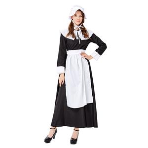 Women's Adult Colonial Costumes, Traditional House Maid Costume, French Maide Costume, 4 Piece Maiden Cosplay Costume, Black and White Maid Costume, Halloween Pilgrim Colonial Cosplay Adult Costume, #N19429