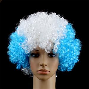 Unisex Blue White Explosion Head Curls Argentina Flag Carnival Cosplay Party Wig MS19642