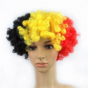 Unisex Multi-color Explosion Head Curls Belgium Flag Carnival Cosplay Party Wig MS19646