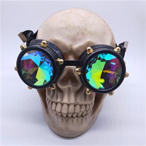 Steampunk Kaleidoscope Lens Metallic Gear and Rivet Masquerade Party Goggles MS19726