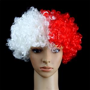Unisex Red And White Natural Curly Hair Flag Clown Carnival Cosplay Party Wig MS19649