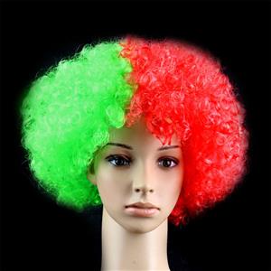 Unisex Red And Green Natural Curly Hair Portugal Flag Clown Carnival Cosplay Party Wig MS19650