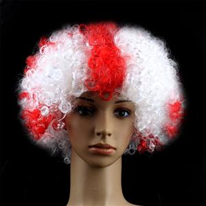 Unisex Red And White Natural Curly Hair England Flag Clown Carnival Cosplay Party Wig MS19652