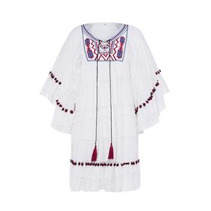Women's V Neck Half Batwing Sleeve Embroidery Mini Dress N14537