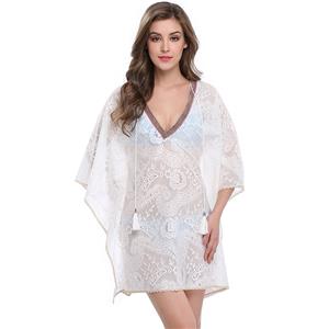Sexy Women's V Neck See-through Floral Lace Cover Up N14147
