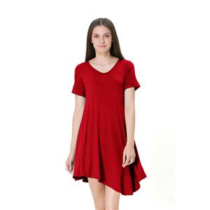 Women's V Neck Short Sleeve Loose Irregular T-shirt Dress N14505