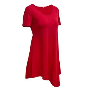 Women's V Neck Short Sleeve Loose Irregular T-shirt Dress N14505