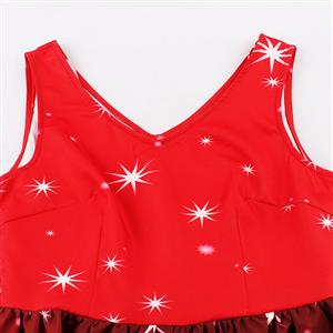 Women's V Neck Sleeveless Christmas Snow Printed Flared Ball Dress N15036