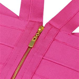 Women's Hot-Pink V Neck Strap Vest Elastic Bandage Bodycon Top N15623