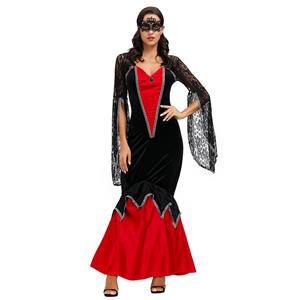 Sexy Witch Red And Black Vampire Maxi Dress Adult Halloween Masquerade Costume N20601