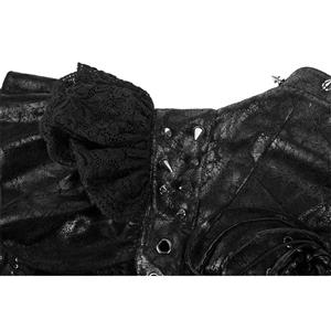 Gothic Black PU Leather Lace Cape Black Chain Steampunk Rivet and Cross Embellished Shrug N19017