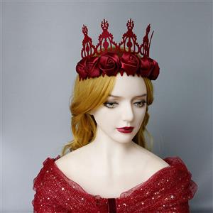 Victorian Red Rose Queen Tiara Headband Christmas Party Accessory Headwear J19991