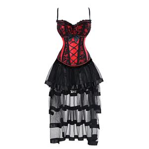 Sexy Red Victorian Corset Skirt Set N12258
