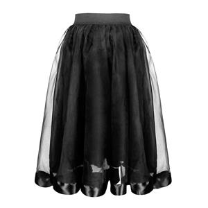 Victorian Gothic Double Layered Organza Outer Elastic Band High-waisted Skirt N19423