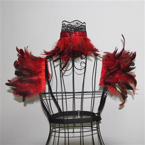Victorian Gothic Red Feather Collar Scarf And Shoulder Armor Corset Accessories N20019