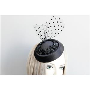 Victorian Gothic Black Flower and Mesh Fascinator Party Felt Hat Hair Clip Hairpin Accessory J18798
