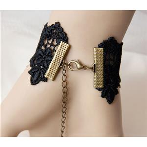 Victorian Gothic Black Floral Lace Wristband Black Rose Bracelet with Ring J18167