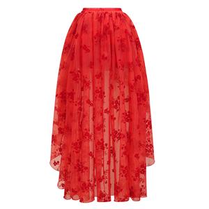 Victorian Gothic Red Elastic High-low Organza Skirt N23505