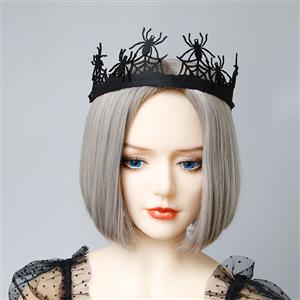 Victorian Gothic Black Spider and Web Queen Tiara Hairband Party Accessory J19682