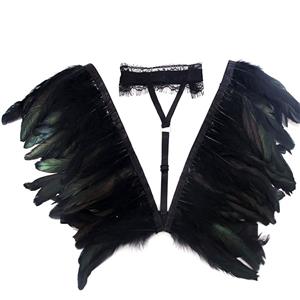 Victorian Gothic Black Feather Adjustable Spaghetti Straps Shawl Accessories N23236