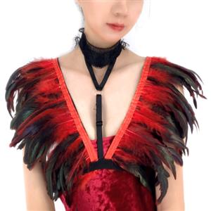 Victorian Gothic Red Feather Adjustable Spaghetti Straps Shawl Accessories N23415