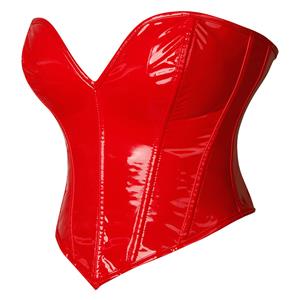 Women's Red Vintage Lace-up 13 Plastic Boned Overbust Corset N23312