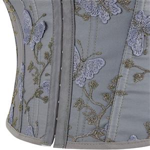 Women's Butterfly Embroidery Strapless Corset Tummy Control Lace Up Push Up Body Shaper N23475