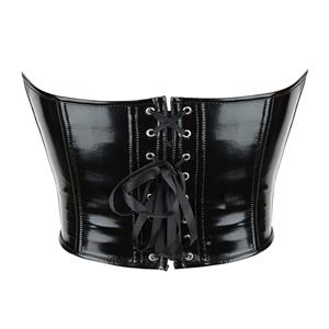 Women's Black Vintage Lace-up 13 Plastic Boned Overbust Corset N23471