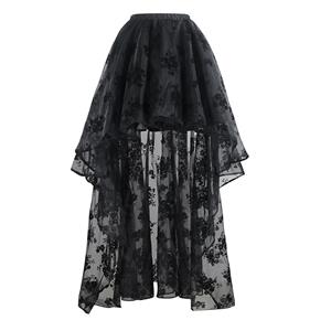 Women's Victorian 14 Steel Boned Embroidery Overbust Corset High-low Organza Skirt Set N14700