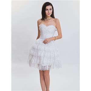 Victorian Elegant Sweetheart Neck Strapless Lace Overlay A-line Corset Dresses N14689