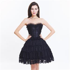 Victorian Elegant Sweetheart Neck Strapless Lace Overlay A-line Corset Dresses N14690