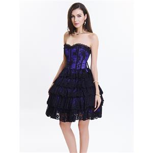 Victorian Elegant Sweetheart Neck Strapless Lace Overlay A-line Corset Dresses N14693