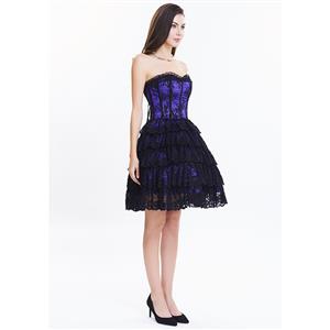 Victorian Elegant Sweetheart Neck Strapless Lace Overlay A-line Corset Dresses N14693