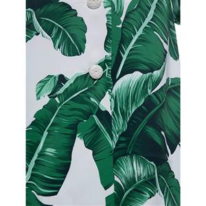 Women's White Villus Vest Lapel 3D Banana Leaf Print Coat Dress N15444