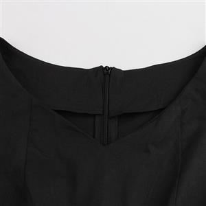 Women's Vintage Black 3/4 Length Sleeves A-Line Floral Print Swing Dress N14643