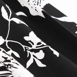 Women's Vintage Black 3/4 Length Sleeves Floral Print Swing Cocktail Dress N14816