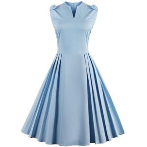 1960's Vintage Blue Bowknot Pleated Garden Dress N12759