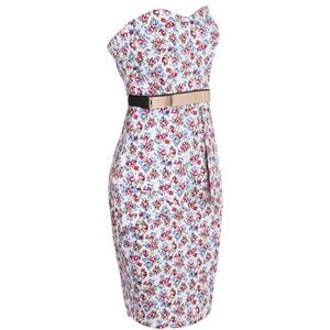 Fashion Vintage Strapless Floral Belt Casual Cocktail Club Party  Bodycon Mini Dress N11656
