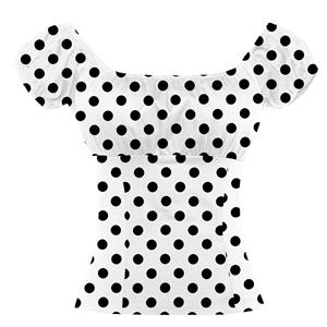 Vintage Casual Polka Dot Print Short Sleeve Off Shoulder T-shirt N17145