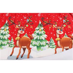 Fashion Round Neck Christmas Tree and Reindeer Print Short Sleeves High Waist High-low Dress N18377
